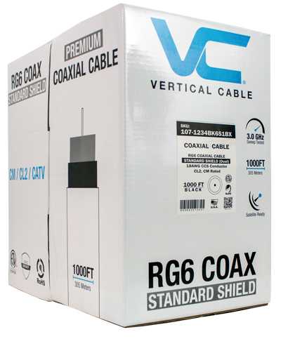 RG6 Standard shield Coaxial Cable 1000ft Pull Box Copper-Clad Steel CL2 rated