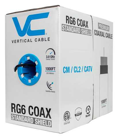 RG6 Standard shield Coaxial Cable 1000ft Pull Box Copper-Clad Steel CL2 rated
