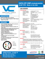 CAT6 UTP CMP (Slim Type) PLENUM-Rated USA MADE 1000ft Pull Box Spec Sheet