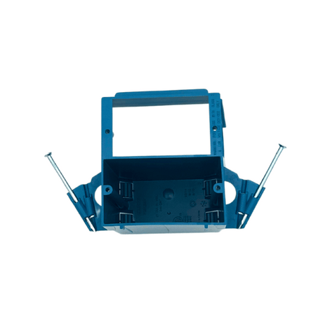 Dual Voltage new construction plastic electrical outlet box in blue