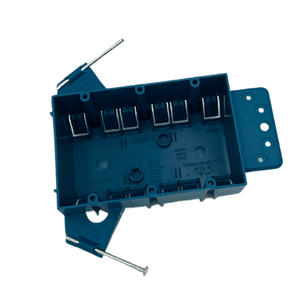 3-gang new construction plastic electrical outlet box in blue